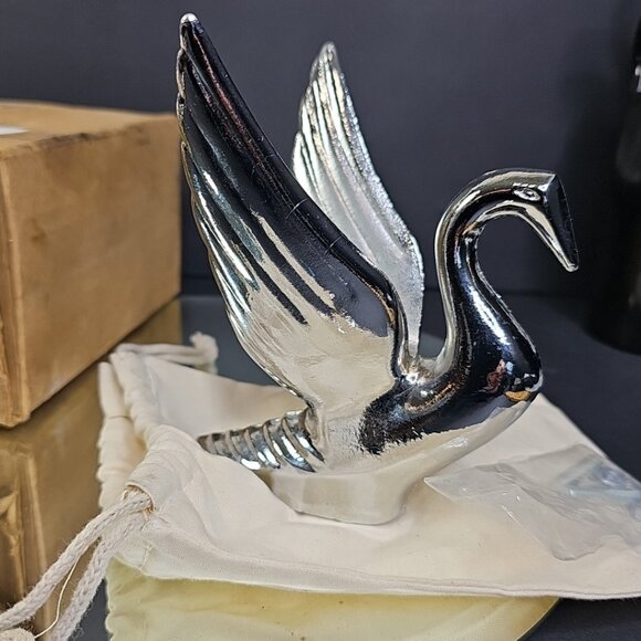 NOS Swan Prince No. 1038 Chrome Hood Ornament With original Box And Screws USA - Picture 3 of 14